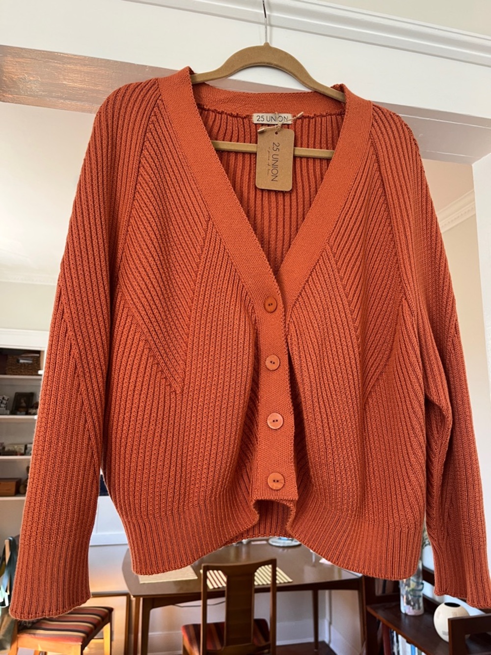 Women's Burnt Orange V-Neck Button Cardigan